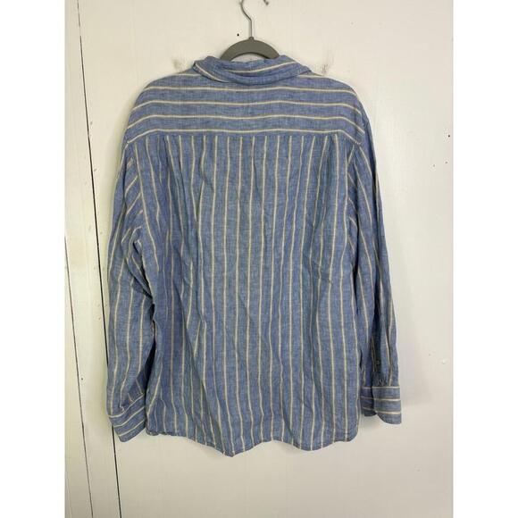 Tommy Bahama Shirt Mens Large Linen Button Up Blue Striped Travel Vacation - Picture 2 of 6
